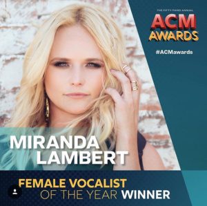 Miranda Lambert wins Female Vocalist at 2018 ACMs